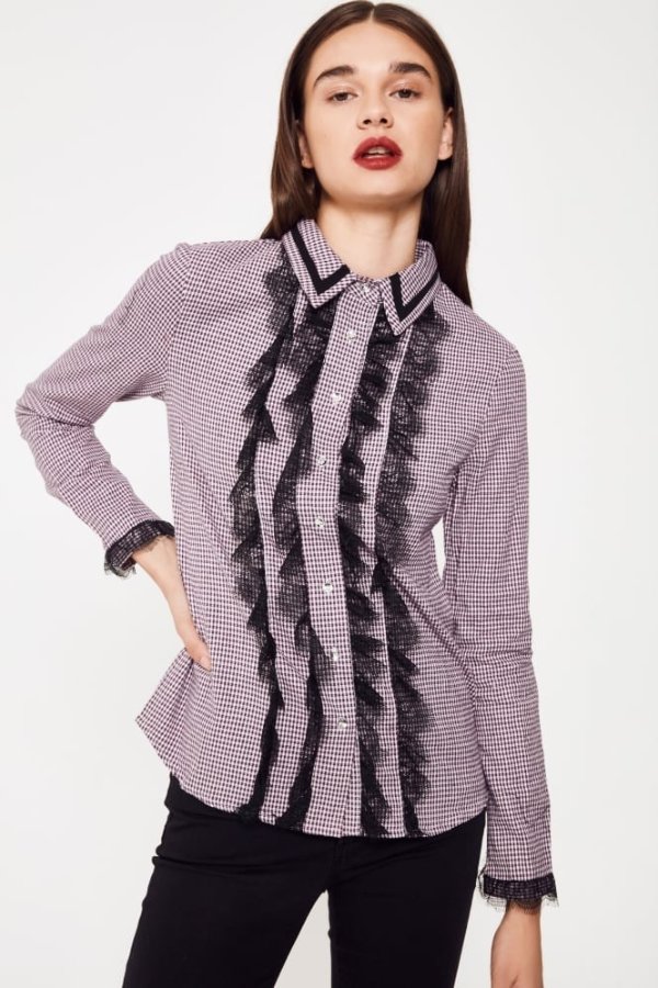 Cubic Patterned Shirt With Frill Detail