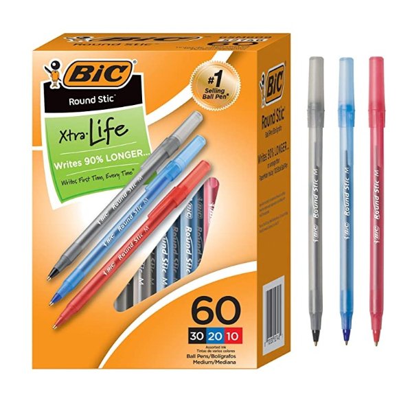 Ballpoint Pen, Assorted Colors, 60 Pack