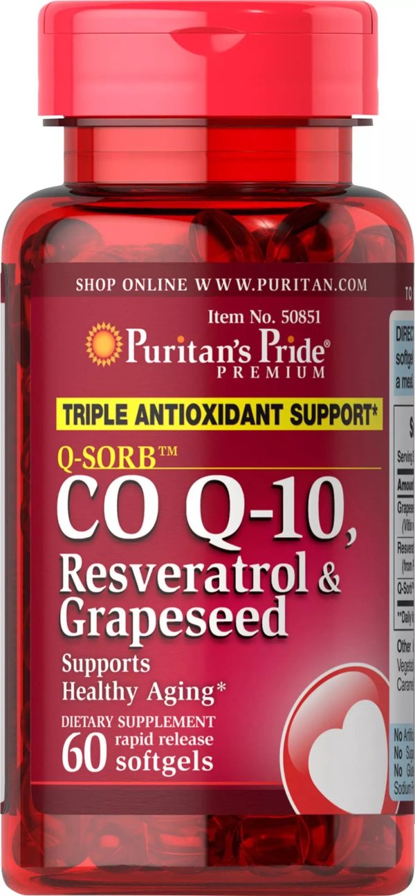 Q-SORB™ Co Q-10, Resveratrol & Grapeseed 60 Rapid Release Softgels | Top Sellers Supplements| Puritan's Pride