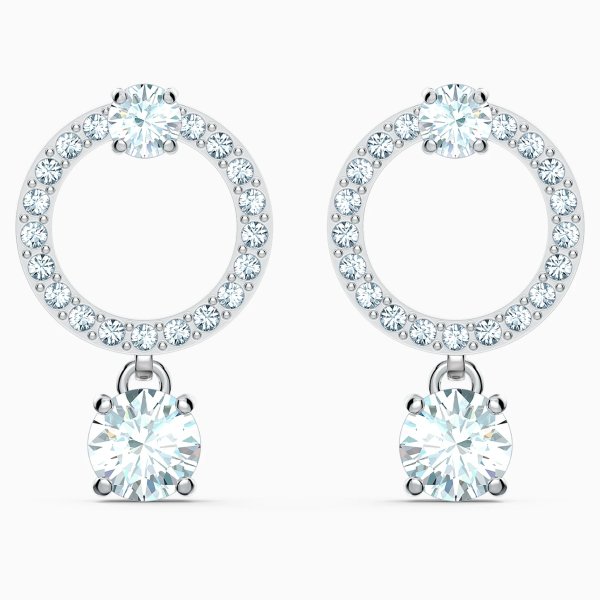 Attract Circle Pierced Earrings, White, Rhodium plated by SWAROVSKI