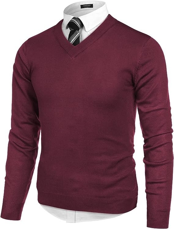 Men V Neck Dress Sweater Long Sleeve Slim Fit Fashion Pullover Sweaters