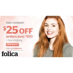 Folica：订单满 $100, 立减 $25 OFF，并且免运费