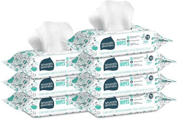 Baby Wipes, Free & Clear with Flip Top Dispenser, White, unscented, 72 Count (Pack of 7)