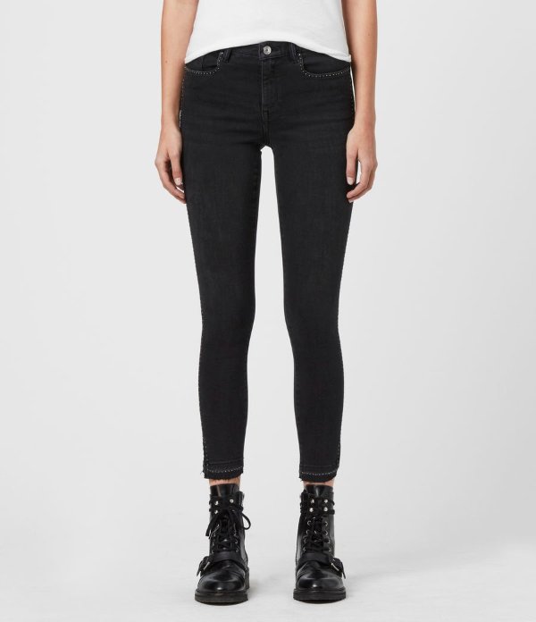 Grace Ministud Cropped Mid-Rise Skinny Jeans, Washed Black