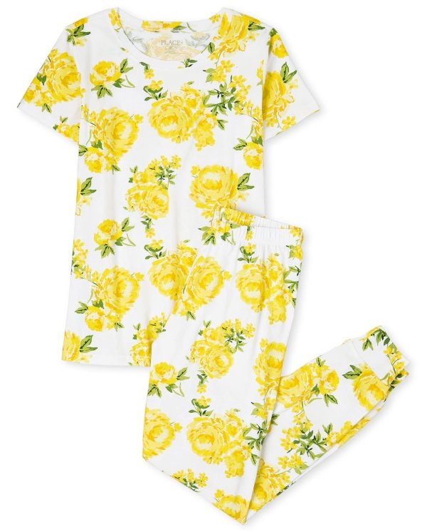Womens Mommy And Me Short Sleeve Floral Print Matching Cotton Pajamas