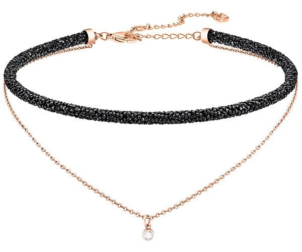 Long Beach Necklace, Black, Rose gold plating