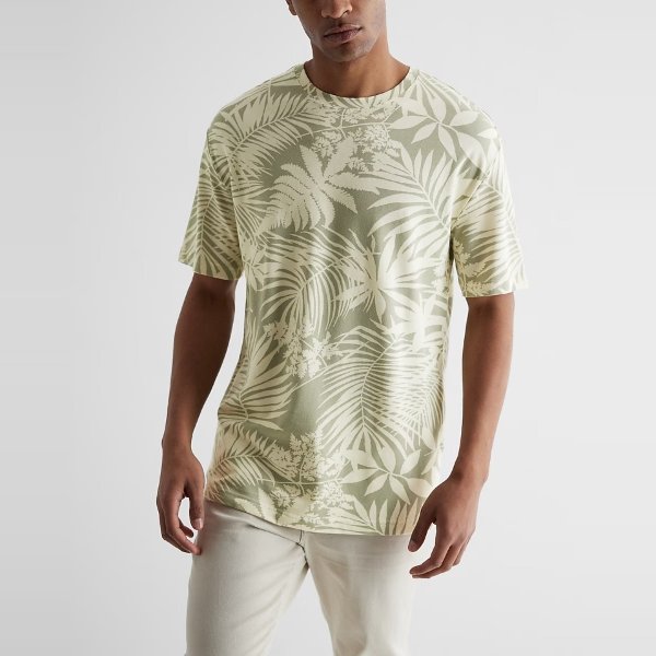 Relaxed Leaf Print Luxe Pique T-shirt