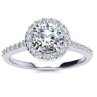 1 Carat Round Shape Halo Moissanite Engagement Ring In 14 Karat White Gold