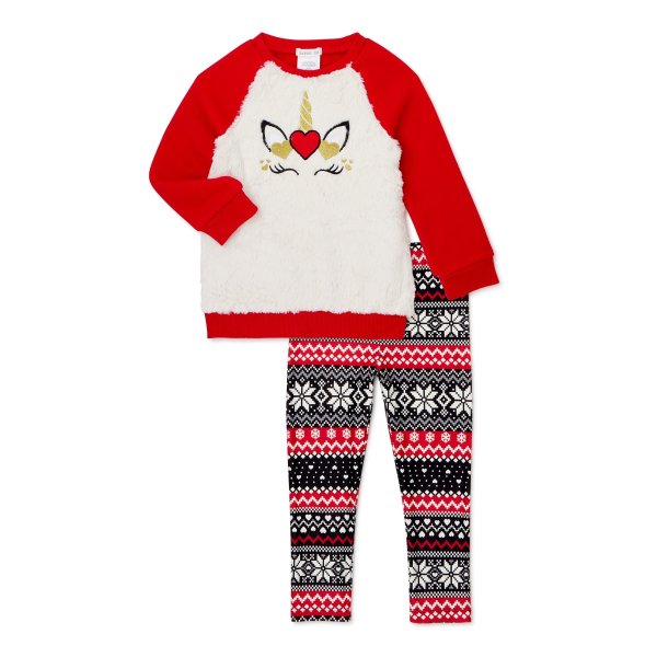 Toddler Girl Faux Fur Fleece Pullover Sweatshirt & Leggings, 2-Piece Outfit Set (2T-4T)