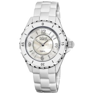 Burgi Women's White Ceramic Quartz Bracelet Watch
