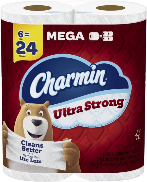 Charmin Ultra Strong Toilet Paper, 6 Mega Rolls = 24 Regular Rolls