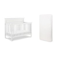 Autumn 4 in 1 Convertible Crib in White and Hypoallergenic Universal Fit 6 inch Ultra Firm Deluxe Crib Mattress Value Set