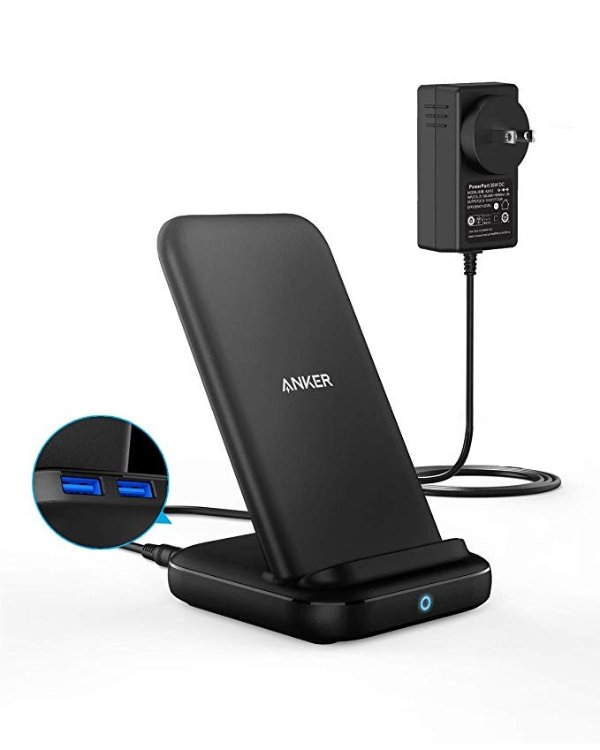 PowerWave 10 Stand with 2 USB-A Ports, Qi-Certified Fast Wireless Charger