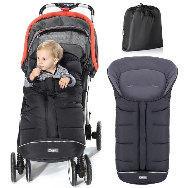 Orzbow Universal Footmuff for Stroller, Winter Warm Baby Stroller Bunting Bag, Waterproof Windproof Warm Coral Fleece Lined for Toddler Stroller Sleeping Bag (Black)
