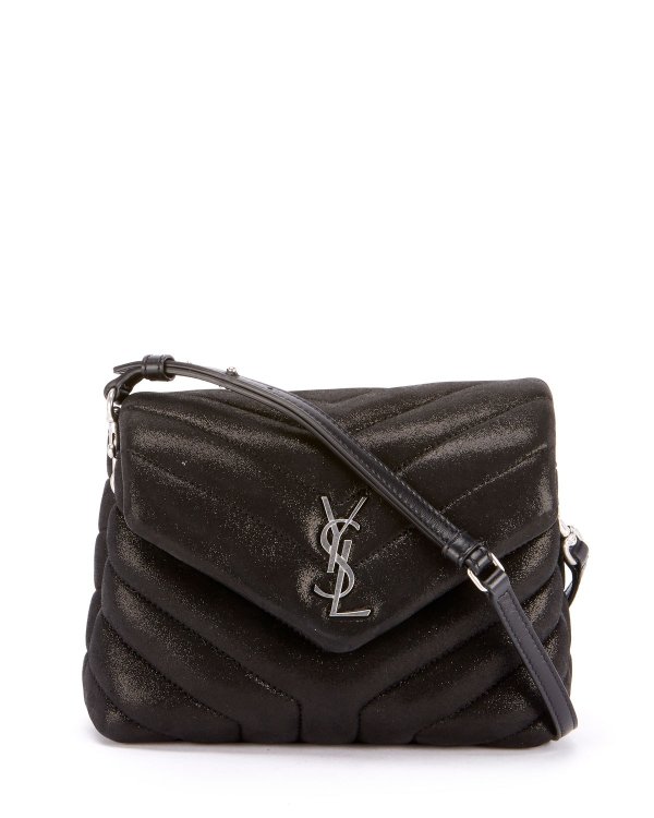 Loulou Monogram YSL Mini V-Flap Calf Suede-Effect Wallet on Chain