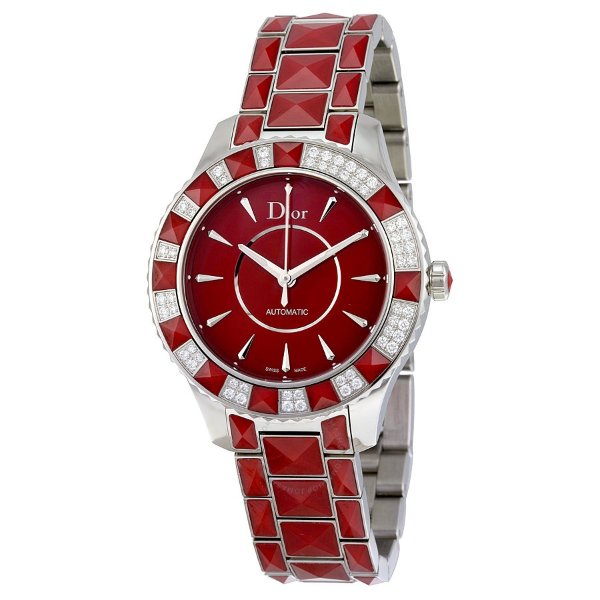 Christal Red Dial Diamond with Red Sapphire Inserts Automatic Ladies Watch CD144514M001