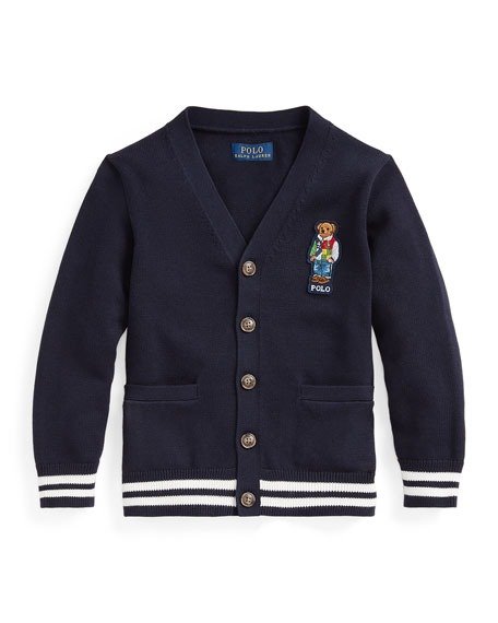 Boy's Polo Bear Rib Knit Cotton Cardigan, Size 2-4