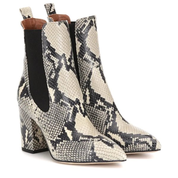 Snake-effect leather ankle boots