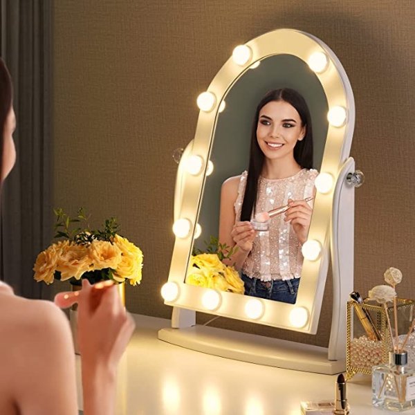LUXFURNI Hollywood Lighted Vanity Makeup Mirror with 12 LED Lights