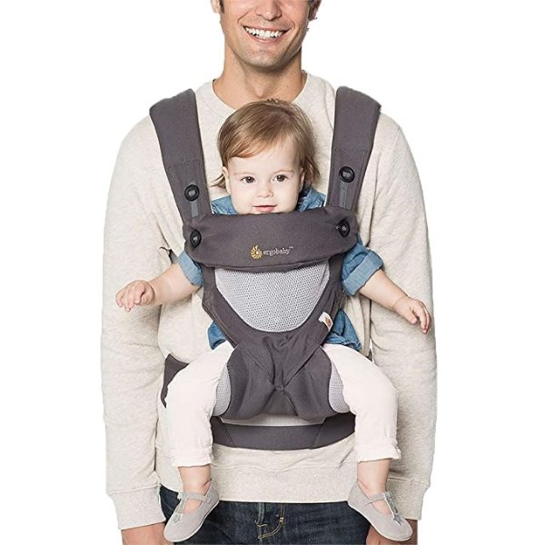 360 All-Position Baby Carrier with Lumbar Support (12-45 Pounds), Carbon Grey, Cool Air Mesh