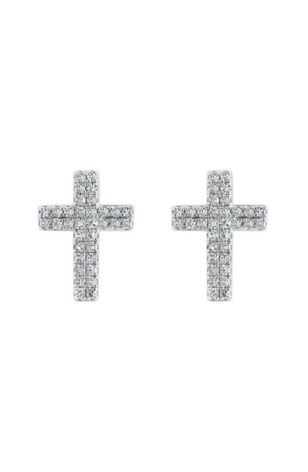 Sterling Silver Pave Diamond Cross Stud Earrings - 0.19ct.