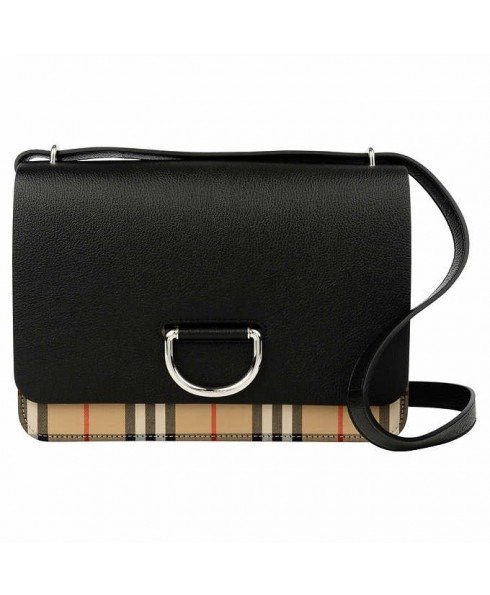 The D-Ring Medium Bag in Leather with Vintage Check Motif