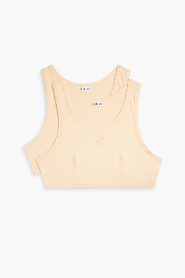 Embroidered stretch-cotton jersey sports bras
