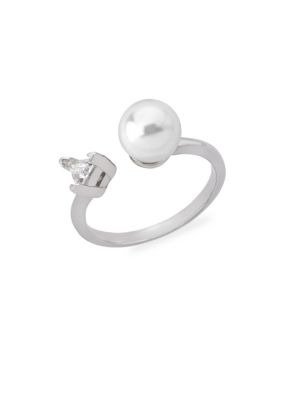 - Faux Pearl & Crystal Sterling Silver Open Ring