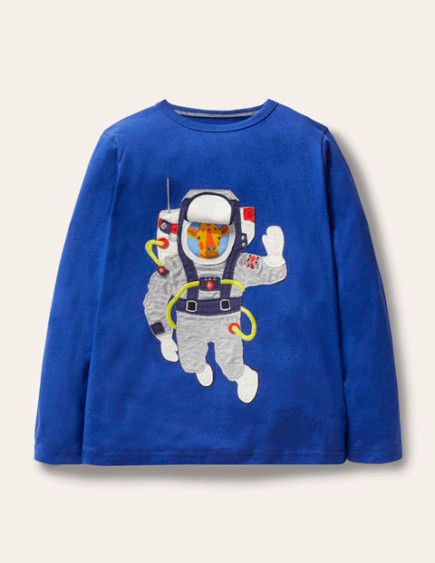 Lift-the-flap Space T-shirt - Brilliant Blue Astronaut | Boden US