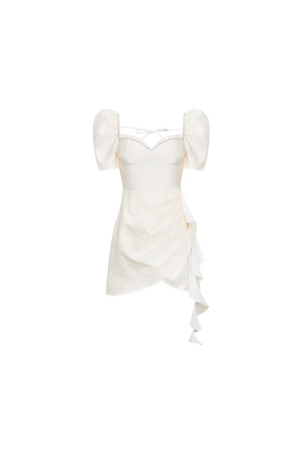 Ripple Ruffled Slit Mini Dress (Ivory )