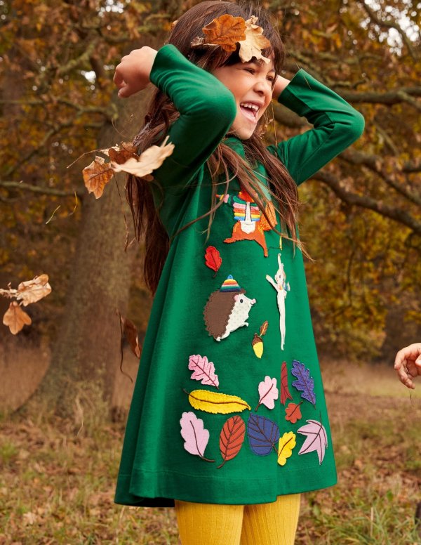 Big Applique Jersey Dress - Forest Green Animals | Boden US