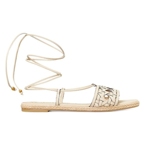 Caning Ankle-Wrap Leather Espadrille Sandals