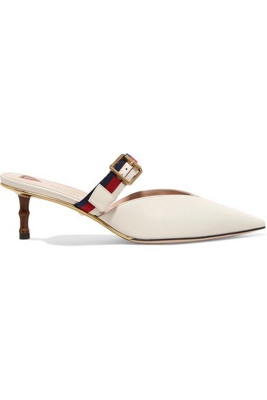 Unia grosgrain-trimmed leather mules