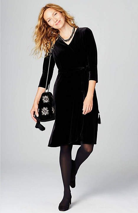 Velvet-Knit Wrap-Style Dress