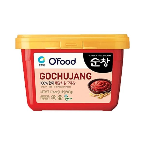 O'Food Medium Hot Pepper Paste Gold (Gochujang), Chili Paste, Korean Traditional Sunchang Brown Rice Red Pepper Paste, No Corn Syrup 1.1lb, Medium Hot (500g)