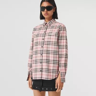 Embroidered Logo Check Cotton Oversized Shirt
