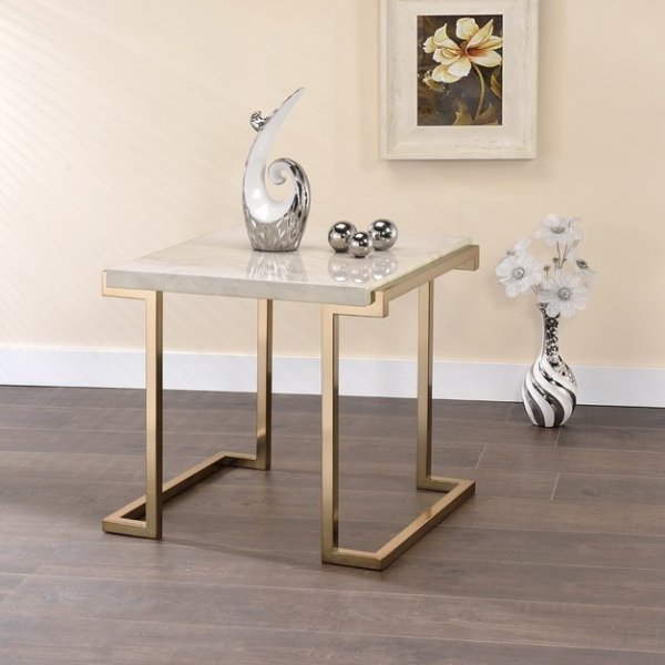 Boice II End Table, Faux Marble and Champagne - Contemporary - Side Tables And End Tables - by Acme Furniture