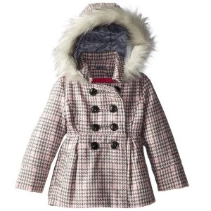  Fog Little Girl's Houndstooth Plaid Faux Wool Coat