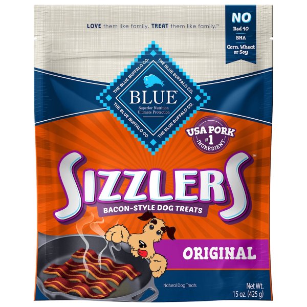 Blue Sizzlers Bacon-Style Dog Treats, 15 oz. | Petco