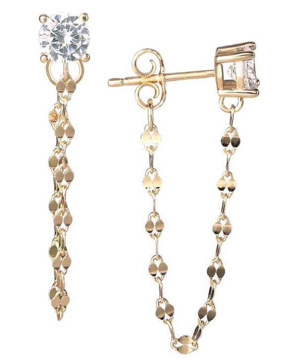 Round Cubic Zirconia Chain Earrings in 18K Gold Over Sterling Silver