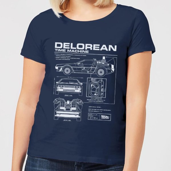 DeLorean Schematic Women's T-Shirt - Navy