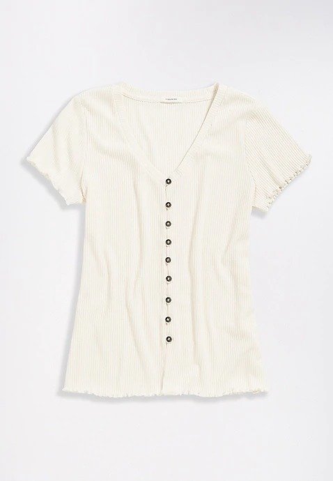 Solid Button Front Ribbed Shirt