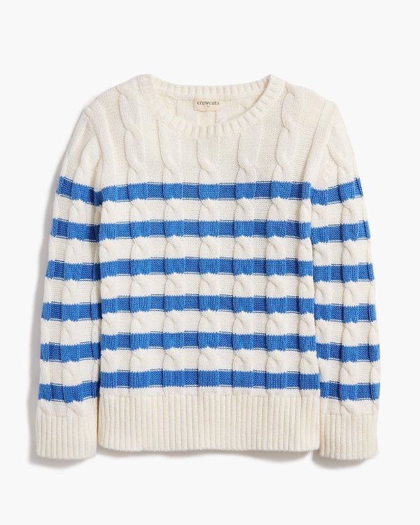 Girls' striped cable-knit sweater