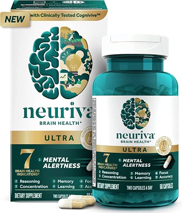 ULTRA Decaffeinated Brain Supplement For Mental Alertness, Clinically Tested Nootropic For Memory, Focus & Concentration, Cognivive, Neurofactor, Phosphatidylserine, B Vitamins, 60ct Capsules