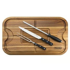 Viking Oversized Acacia Carving Board with 3-Piece Carving Set