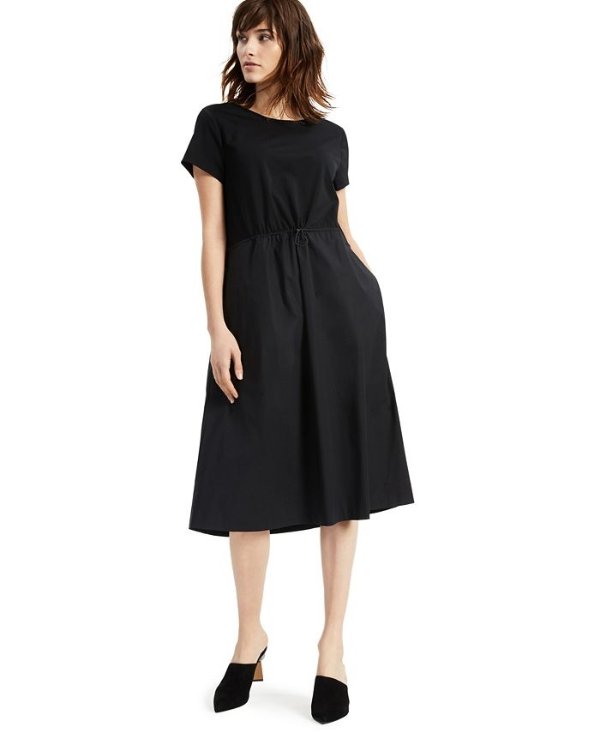 Mixed-Media Bungee-Waist Fit & Flare Dress, Created for Macy's