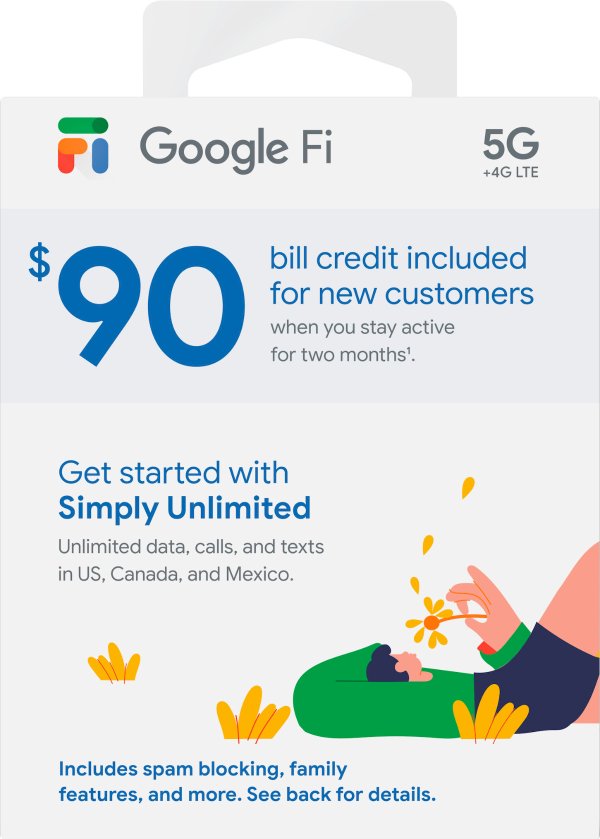 Fi Simply Unlimited SIM卡 + $90 Credit