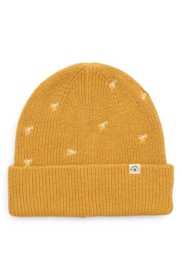 Bow Embroidered Resourced Cotton Cuff Beanie