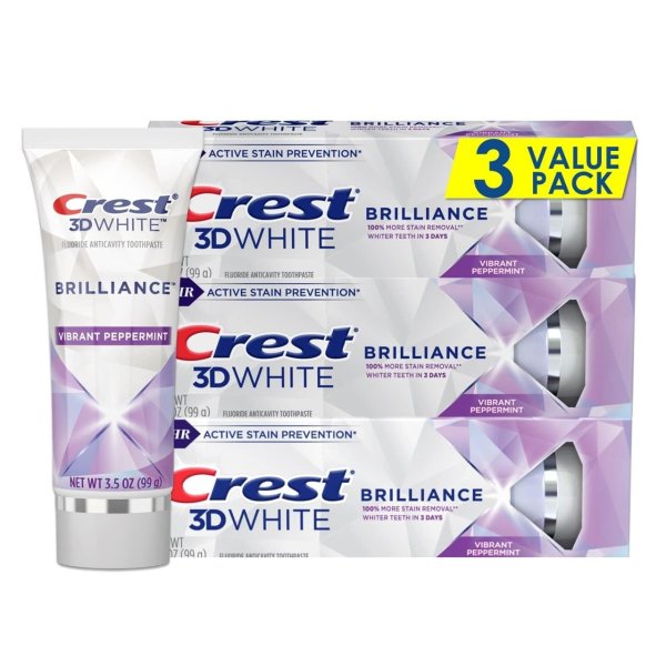 Crest 3D White Brilliance Teeth Whitening Toothpaste, 3.5 oz, Pack of 3