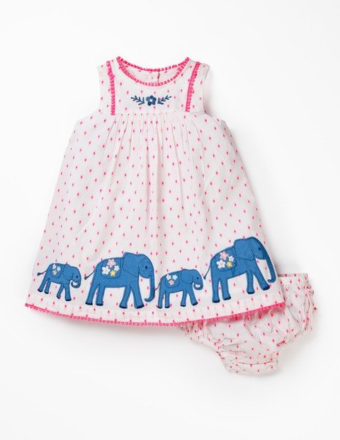 Embroidered Detail Dress - Ivory Dobby Elephants | Boden US